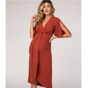 NWT PinkBlush Maternity Rust Open Sleeve Maternity Wrap Midi Dress size L